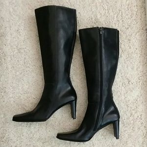 Anne Klein Black Leather Knee Boots